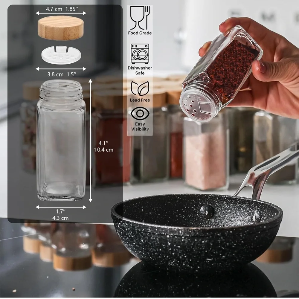 Bamboo Lid Spice Jar Set with Labels